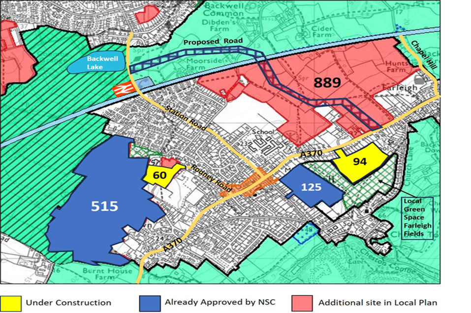 Map of Backwell showing proposed housing sites
